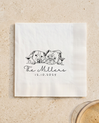 cocktail Napkin with dog illustration and 'The Millers' text on a textured surface