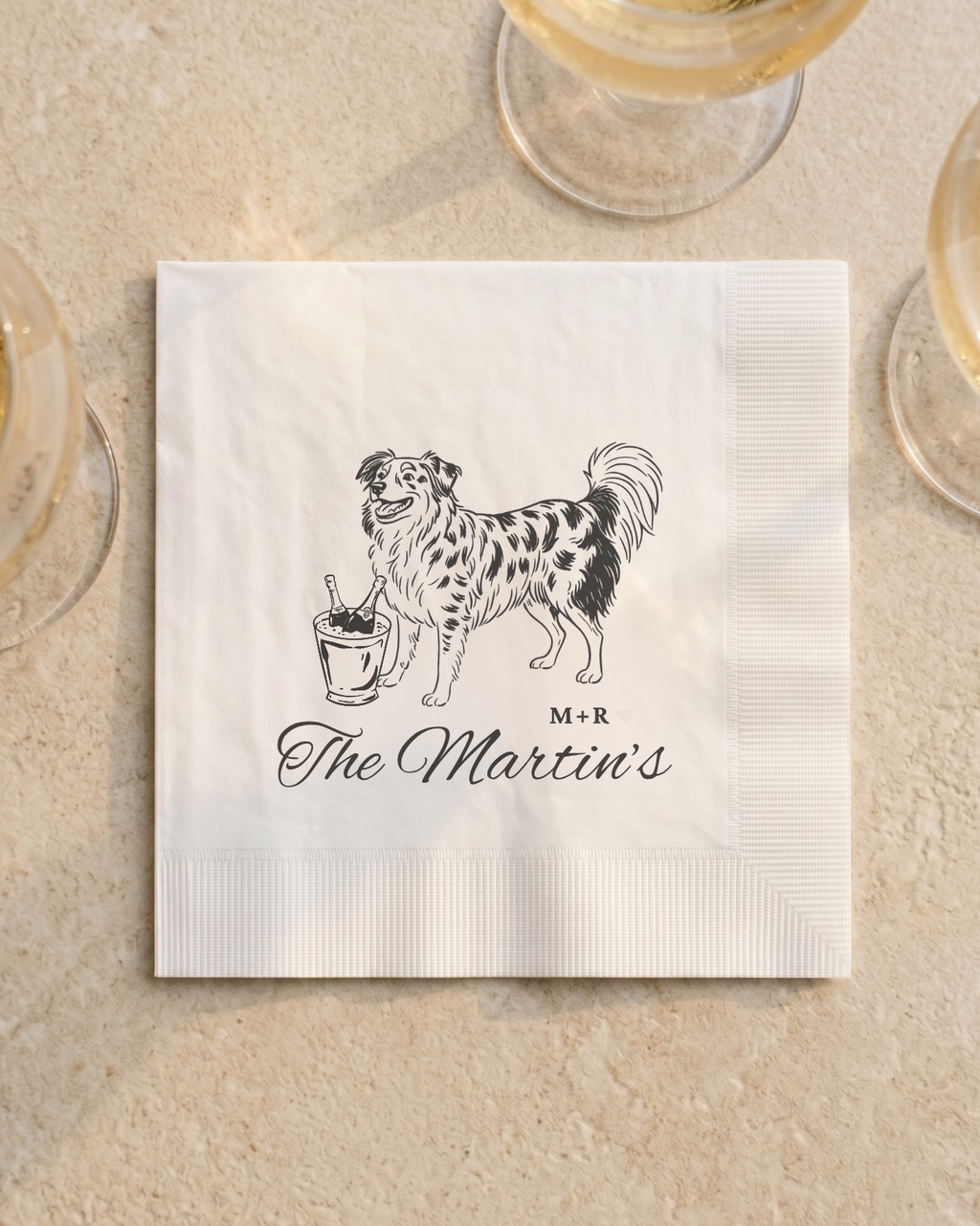 Cocktail napkin with Australian shepherd for wedding