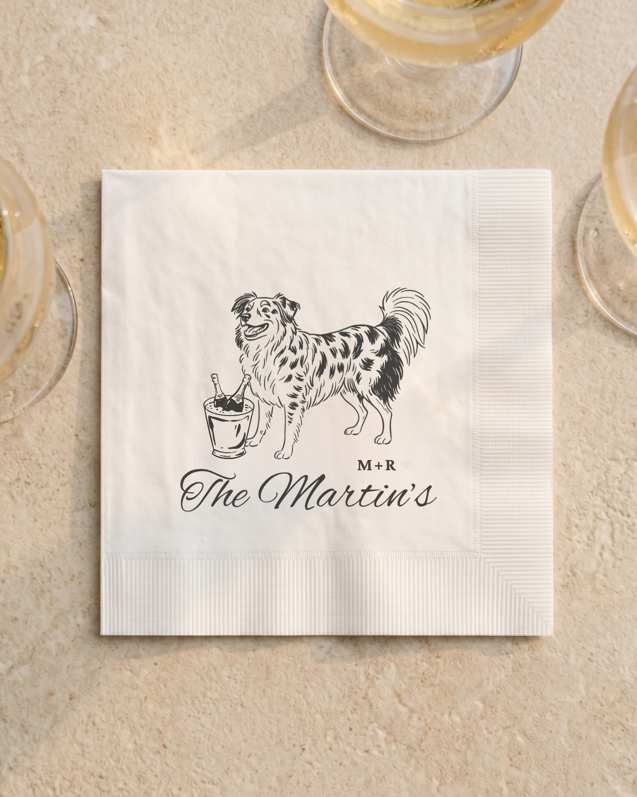 Cocktail napkin with Australian shepherd for wedding