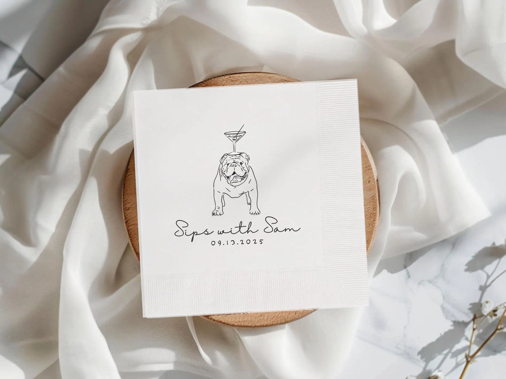 cocktail napkin with bulldog for bar cart