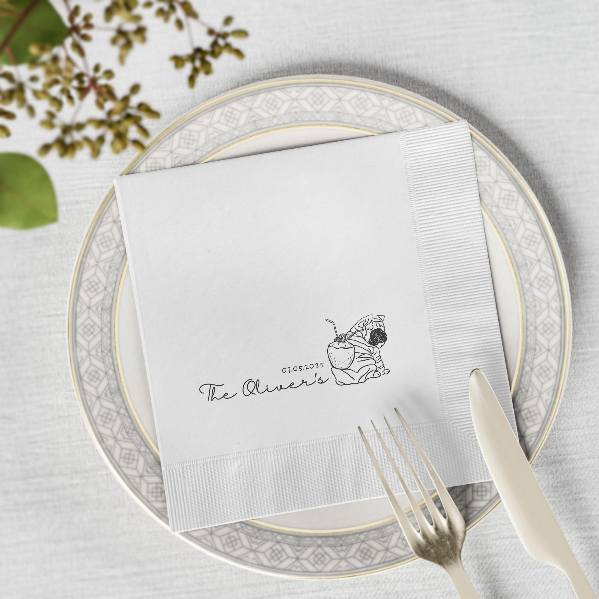 Napkin with last name and dog for wedding