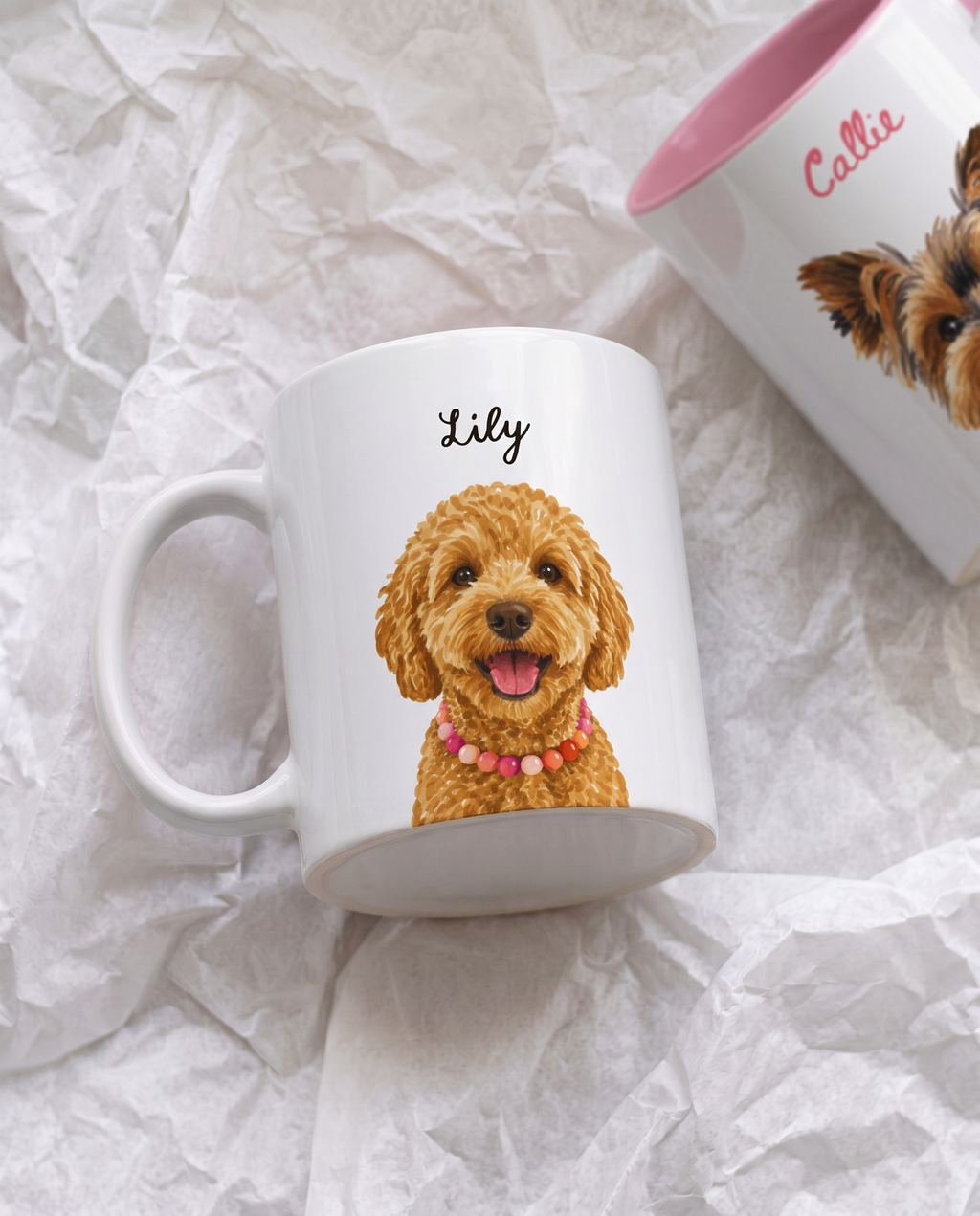 Custom Pet Mug Dog Portrait Illustration with Name