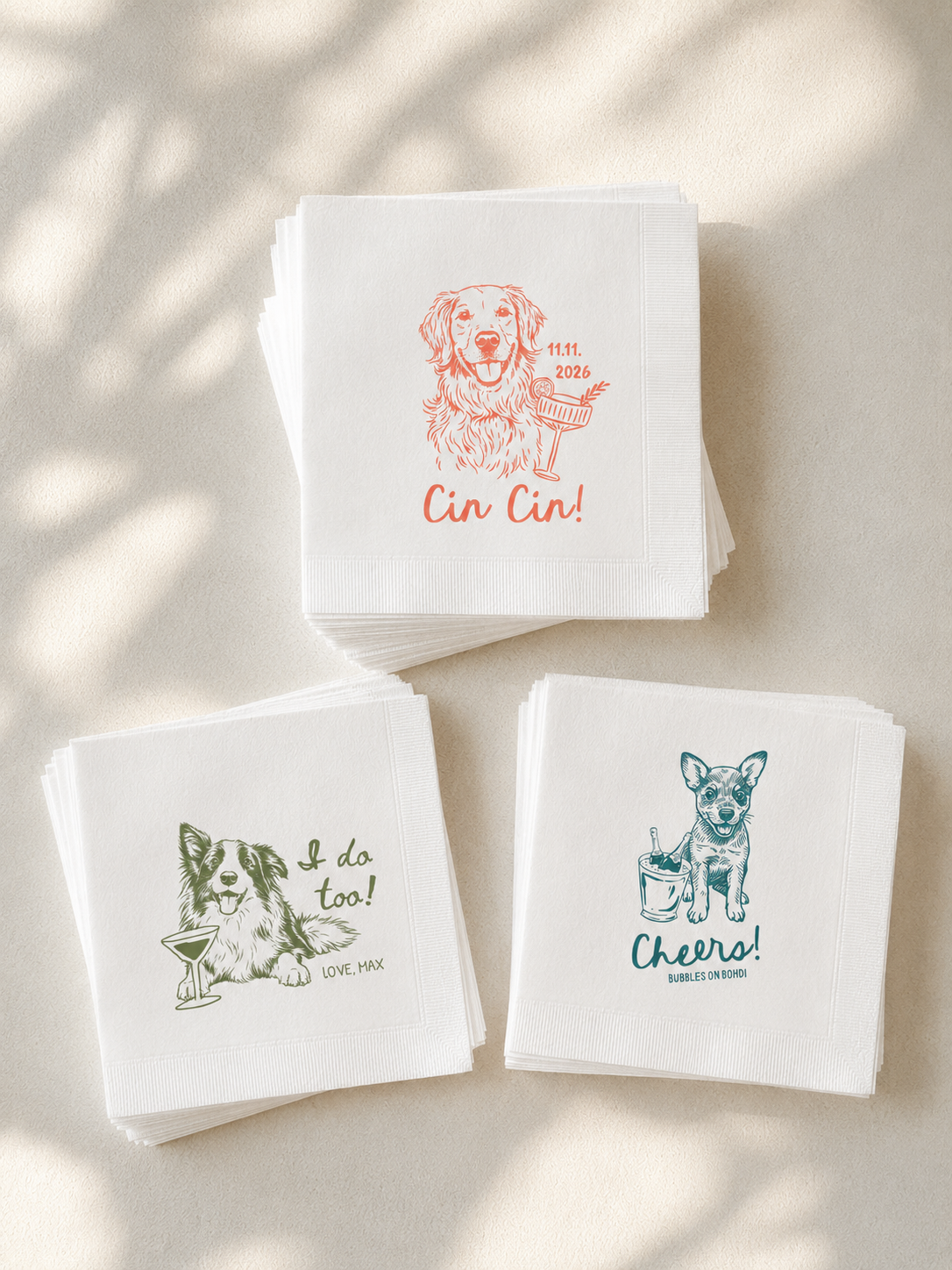 Custom Pet Cocktail Napkins | Color Line Art Dog Cat Portrait